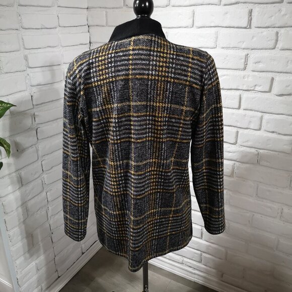 Julie Divina Ladies Size Small Lightweight Gold/Grey/Black Plaid Sweater Set 2pc - Picture 2 of 12